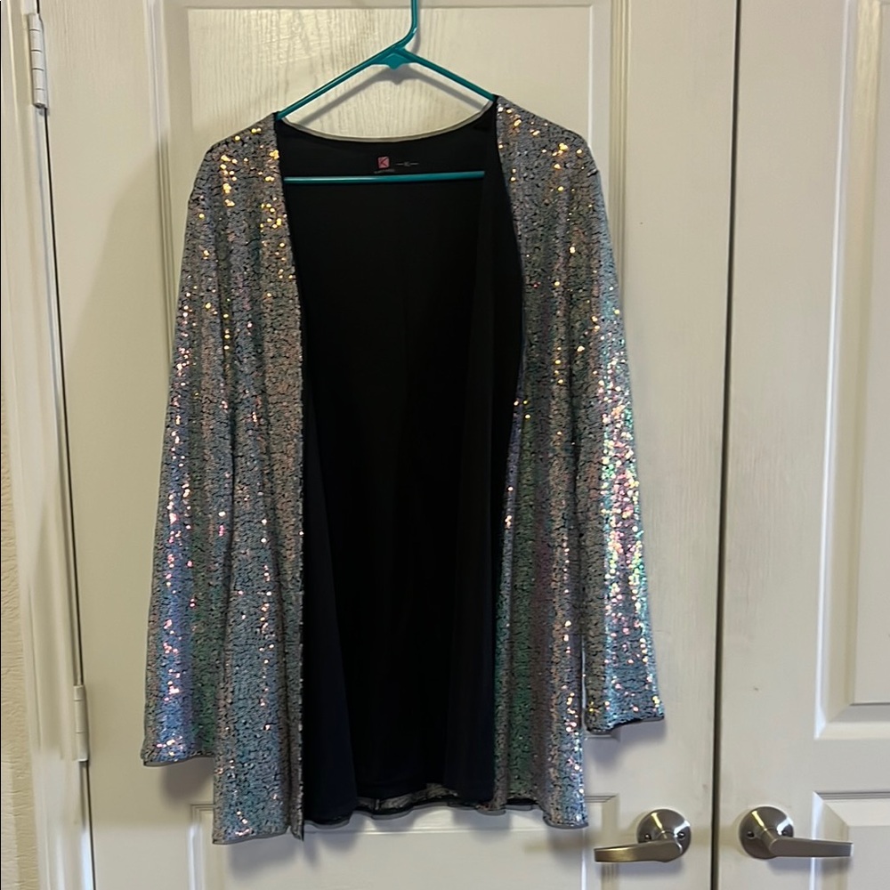 Silver Sequin Open Front Cardigan/Blazer